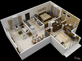 Flat 1 - 3D Floor Plan