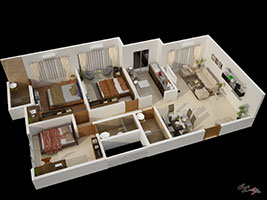 Flat 3 - 3D Floor Plan