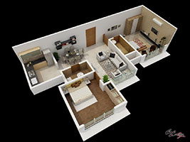 Flat 2 - 3D Floor Plan